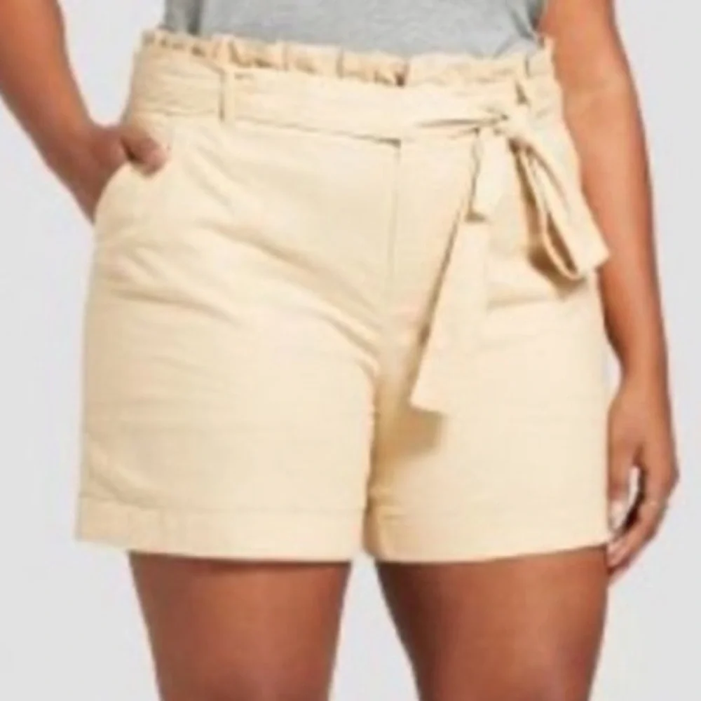 Ava + Viv Women Shorts Size 18 Khaki Cotton Linen Relax Fit High Waist Preppy